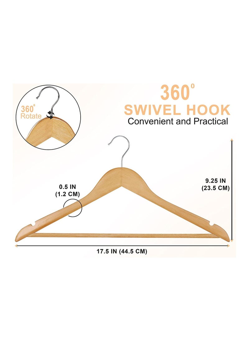 D'HOME D'HOME Wooden Hangers 30 Pack – 40cm Natural Wood Coat Hangers with 360° Swivel Chrome Hook & Non-Slip Bar – Premium Wooden Hangers for Suits, Shirts, Pants, Kandora, Abaya, Kaftan  - Image 4