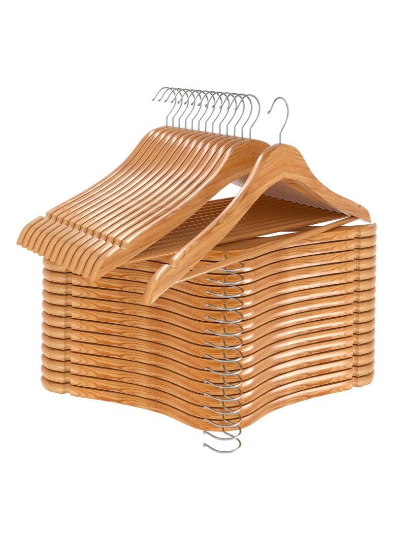 D'HOME D'HOME Wooden Hangers 30 Pack – 40cm Natural Wood Coat Hangers with 360° Swivel Chrome Hook & Non-Slip Bar – Premium Wooden Hangers for Suits, Shirts, Pants, Kandora, Abaya, Kaftan  - Image 2
