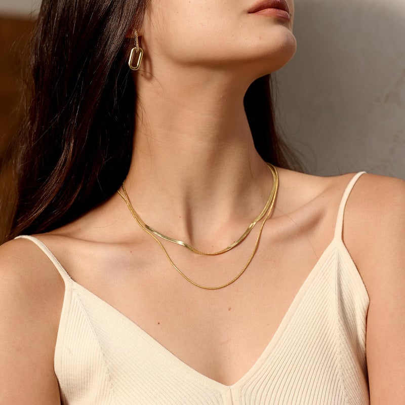 CHESKY 14K Gold/Silver Plated Snake Chain Necklace Herringbone Necklace Gold Choker Necklaces for Women Gifts Jewelry 1.5/3/5MM(W) 14"/16"(L) - Image 2