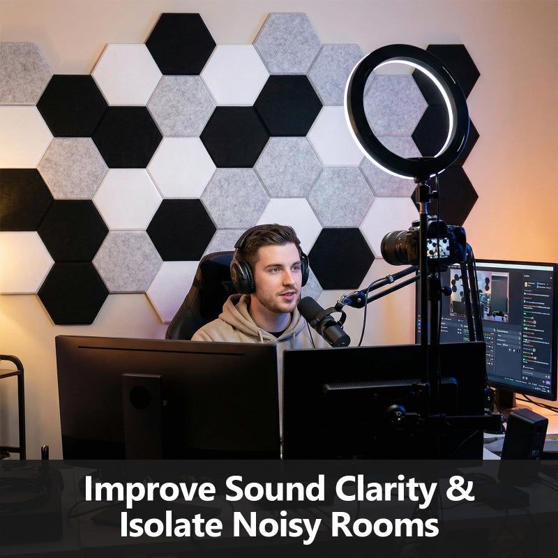 Dmsky 18 Pack Acoustic Panels-12"X10"X 0.4" Self-Adhesive Soundproof Wall Panels High-Density Sound Absorbing Panel Acoustic Treatment Panel Used in Home & Offices ï¼ˆBlack Hexagonï¼‰ - Image 2