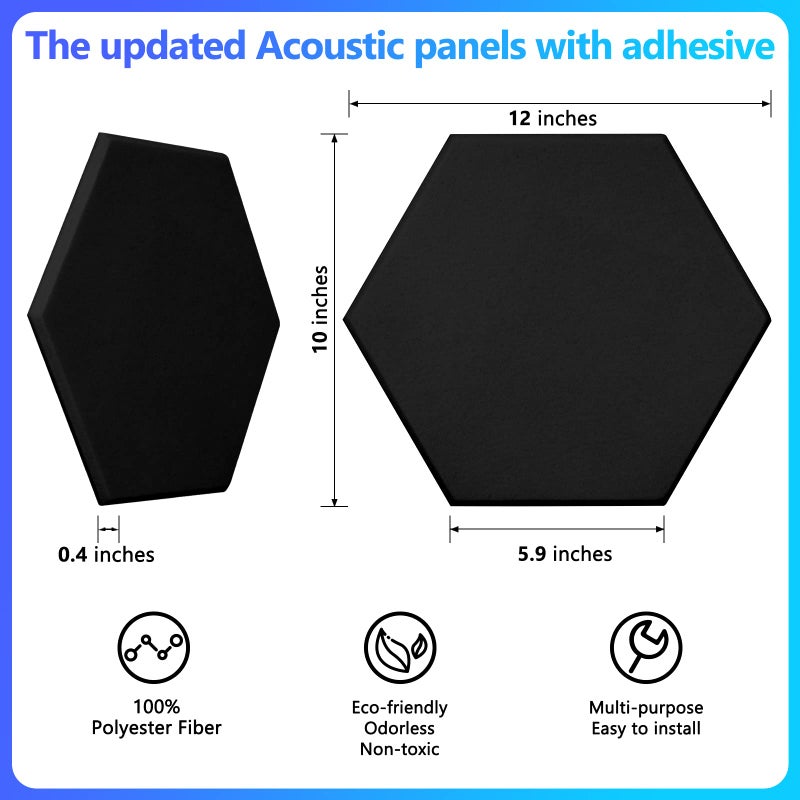 Dmsky 18 Pack Acoustic Panels-12"X10"X 0.4" Self-Adhesive Soundproof Wall Panels High-Density Sound Absorbing Panel Acoustic Treatment Panel Used in Home & Offices ï¼ˆBlack Hexagonï¼‰ - Image 5