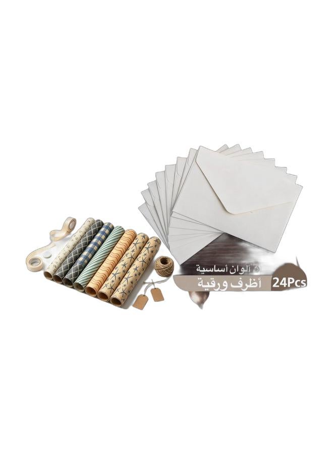 10pcs Gift Wrapping Paper Ribbon Sticker Tape Set, Durable Gift Wrap Set for Birthday Party, Valentine’s Day, Wedding, Baby Shower, Bridal Shower, Graduation & 24 Pack Mini Envelopes,Thick Vintage Paper Envelopes,Small Envelopes，Business Card in 3 Colors for Wedding Invitations, Greeting Cards, Thank You Notes, Gift Cards & Holiday Decor (Kraft, Black, White,10×7cm) Bundle - Image 1