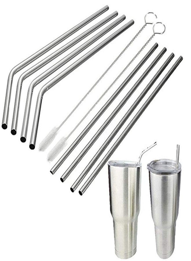 SEVEN HORSE TECH® Set of 8 pcs Reusable Eco Friendly Stainless Steel Drinking Straws Pipe with 2 pc Hard Bristles Flexible Cleaning Brush (4 Pcs Bent + 4 Pcs Straight + 2 Pc Cleaning Flexible Brush) - Image 1