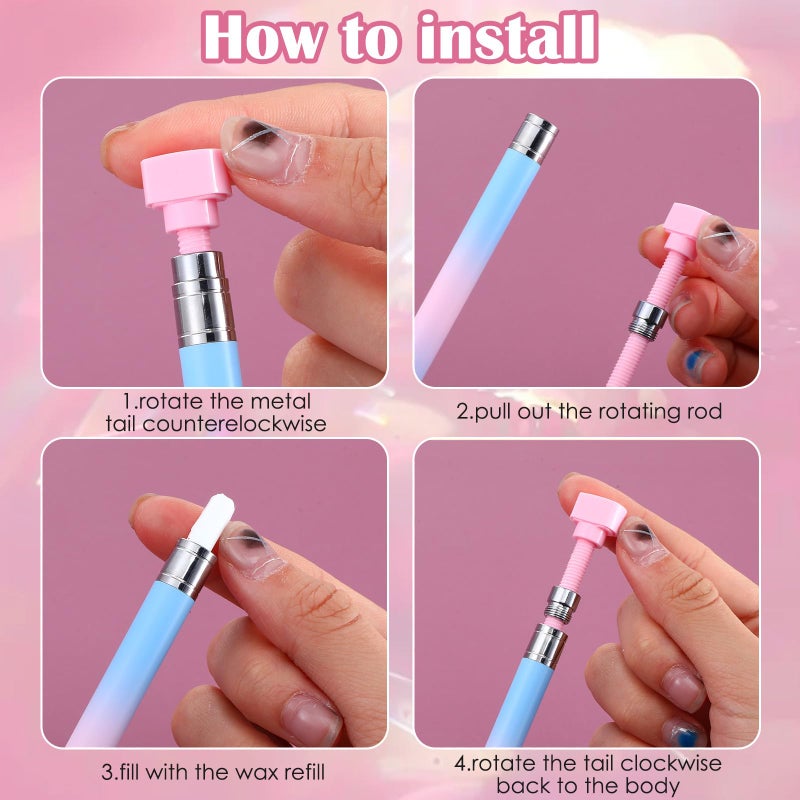 KFHENSOMR Rhinestone Picker Wax Pen Refillable Diamond Art Painting Pen Rhinestones Applicator with 6 Additional Wax Refills Diamond Picker Tools for Nail Design and Gem Art Painting - Image 5