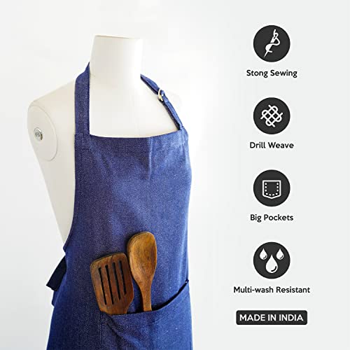 Ecotribe Set of 2 Cotton Apron for Kitchen-Adjustable Belt-Unisex Apron with Utility Pocket-Cooking Kitchen Apron-Free Size (Denim Blue & Denim Grey) - Image 4