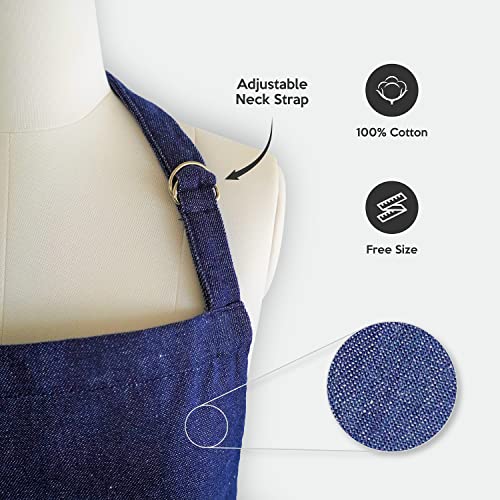 Ecotribe Set of 2 Cotton Apron for Kitchen-Adjustable Belt-Unisex Apron with Utility Pocket-Cooking Kitchen Apron-Free Size (Denim Blue & Denim Grey) - Image 5