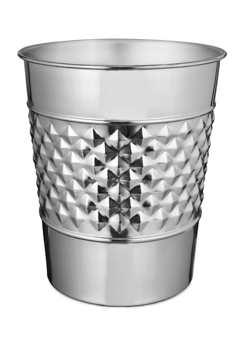 Monarch Abode Monarch Abode Nickel Chrome Handcrafted Geometric Embossed Metal Wastebasket for Home Decorative Waste Basket Modern Bathroom Garbage Can Durable  Decorative Trash Bin Nickel Chrome Trash Can 