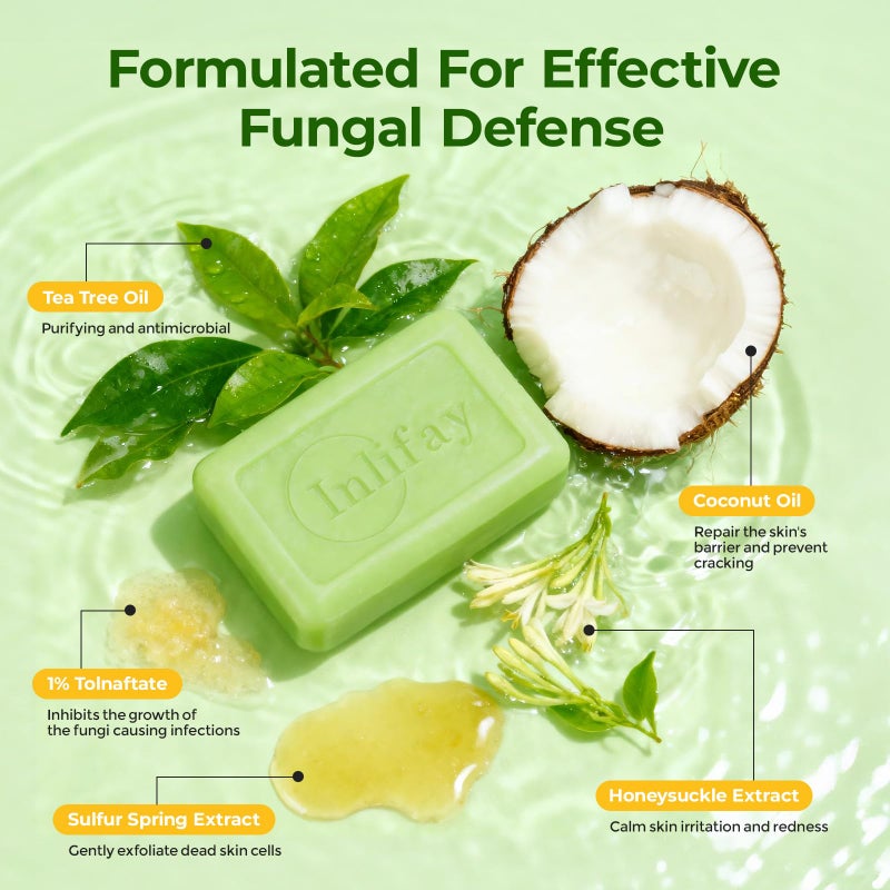 Inlifay Antifungal Soap Bar for Men: Anti Fungal Skin Soap for Athlete's Foot, Jock Itch, Ringworm - Tea Tree Fungus Soap for Active People Daily Body Cleansing | 2 Bars (1 Pack) - Image 3