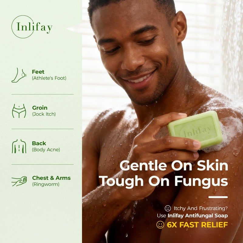 Inlifay Antifungal Soap Bar for Men: Anti Fungal Skin Soap for Athlete's Foot, Jock Itch, Ringworm - Tea Tree Fungus Soap for Active People Daily Body Cleansing | 2 Bars (1 Pack) - Image 2