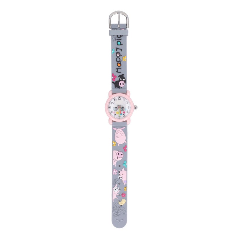 3D Cartoon Watch Toys Clear Scale Cute Pig Decoration Waterproof Kids Watch for 3 to 8 Years Old Boy Home School Grey - Image 1