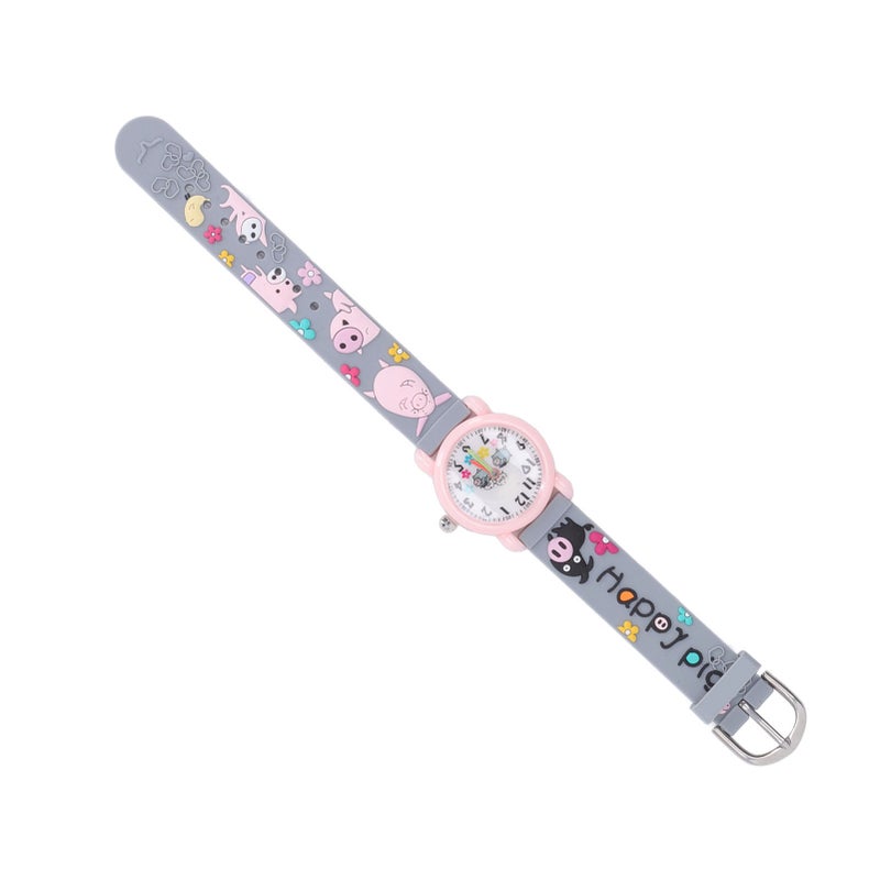 3D Cartoon Watch Toys Clear Scale Cute Pig Decoration Waterproof Kids Watch for 3 to 8 Years Old Boy Home School Grey - Image 3