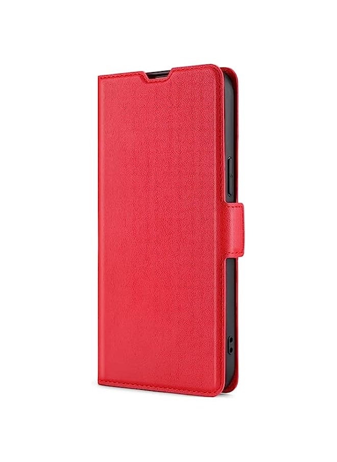 HuHa Case Cover Compatible For Infinix Hot 8 / Hot 8 Lite X650 X650B / Tecon Camon 12 CC7 Sp Ultra-thin Voltage Side Buckle PU + TPU Horizontal Flip Leather Case with Holder & Card Slot Red
