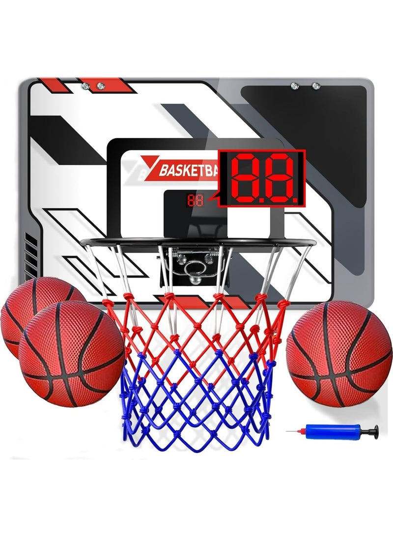 Pikengenus Mini Basketball Hoop for Kids 5 6 7 8 9 10 11 12 Years Over The Door Basketball Hoop with Electronic Scoreboard and 3 Balls - Image 1