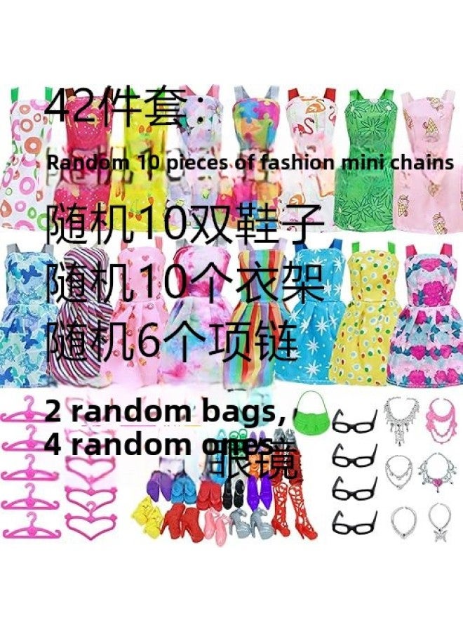 30cm Doll Clothes Suit Dress Dress Princess Dress Necklace Shoes Doll Girl Toy Cross Border-Height:42-piece Set - Image 2