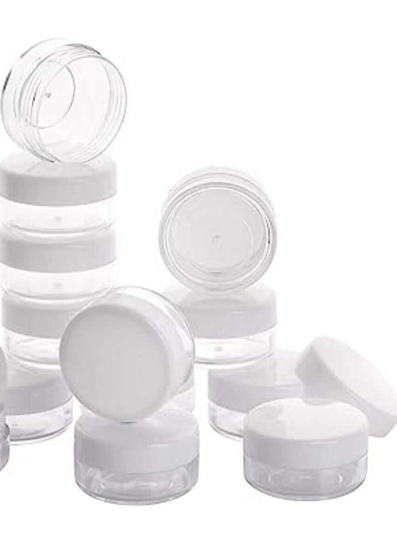 مجموعة من 100 قطعة من حاويات المنتج مع اغطية بوزن 10 جرام، برطمانات بلاستيكية قابلة لاعادة الملء، حاويات لمستحضرات التجميل الفارغة ولادوات النظافة - Image 1