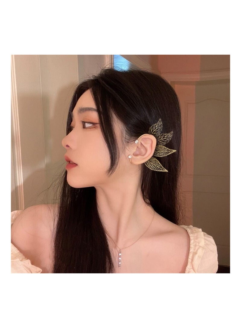 SOLARAE 1 Pair Elven Ear Cuffs Handmade Elf Fairy Earrings Wrap Earrings Clip-on Earrings Non Piercing Golden Leaves Hollow Leaf for Fantasy Fairy Costume Cosplay Wedding Handcraft - Image 4