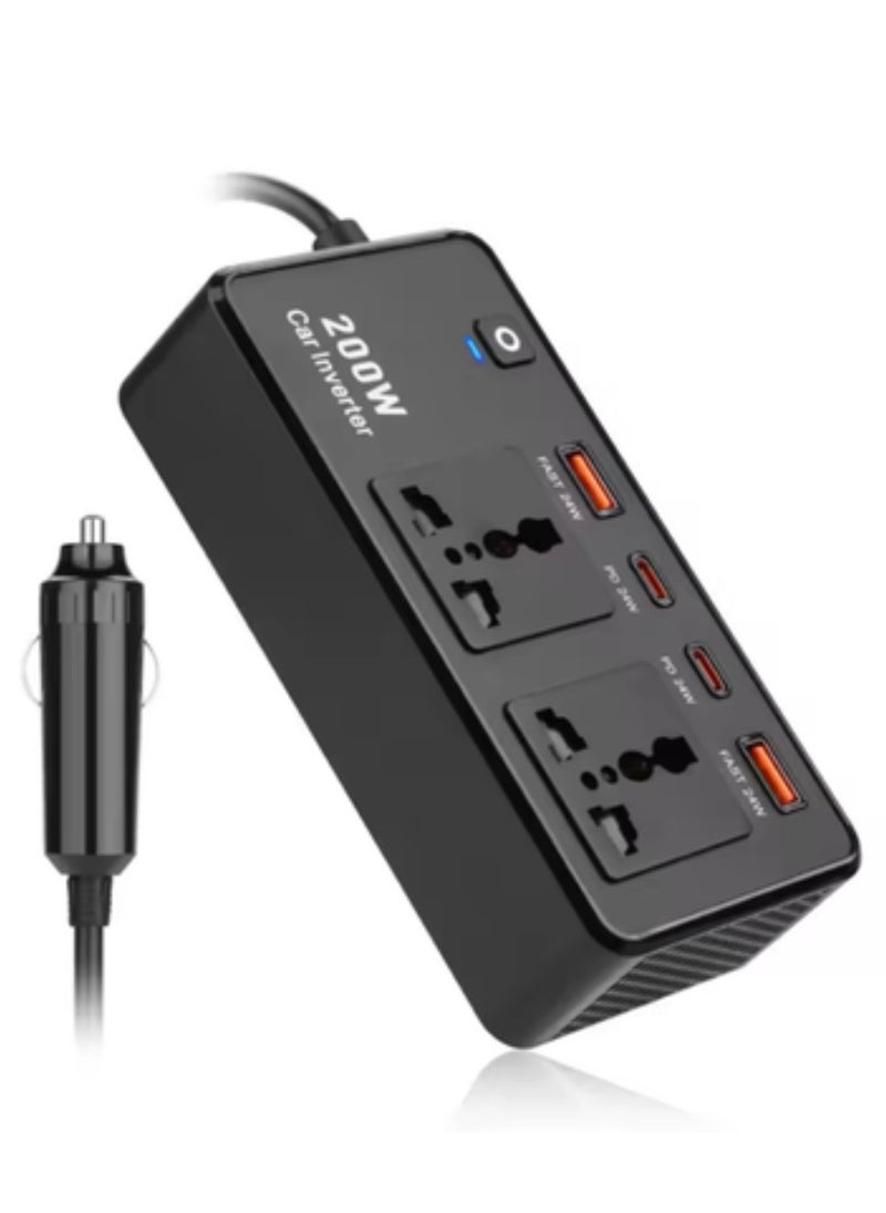 JAJEEK Power Inverter Car Adapter from 12V to 220V Electric Devices – 200W USB Type-C Universal Voltage Converter, Compact & Portable, Ideal for Car, Travel, and Outdoor Use, Powers Laptops, Smartphones, Tablets, and More  - Image 2
