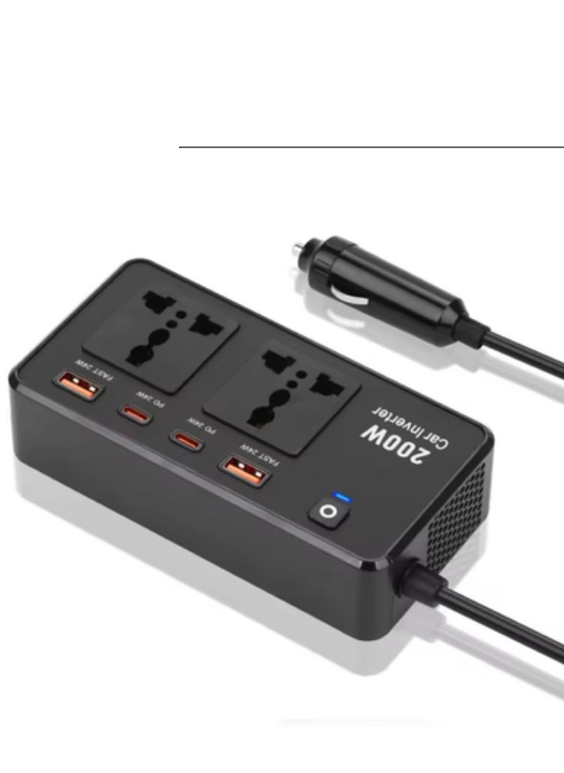 JAJEEK Power Inverter Car Adapter from 12V to 220V Electric Devices – 200W USB Type-C Universal Voltage Converter, Compact & Portable, Ideal for Car, Travel, and Outdoor Use, Powers Laptops, Smartphones, Tablets, and More  - Image 3