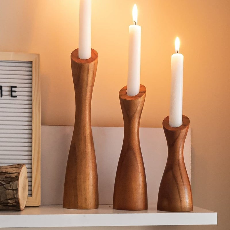 OLEEK Wooden Taper Candle Holders  Table Centerpiece  Wood Candlestick Holders 9 8 6  78 Wooden Candlestick Holders