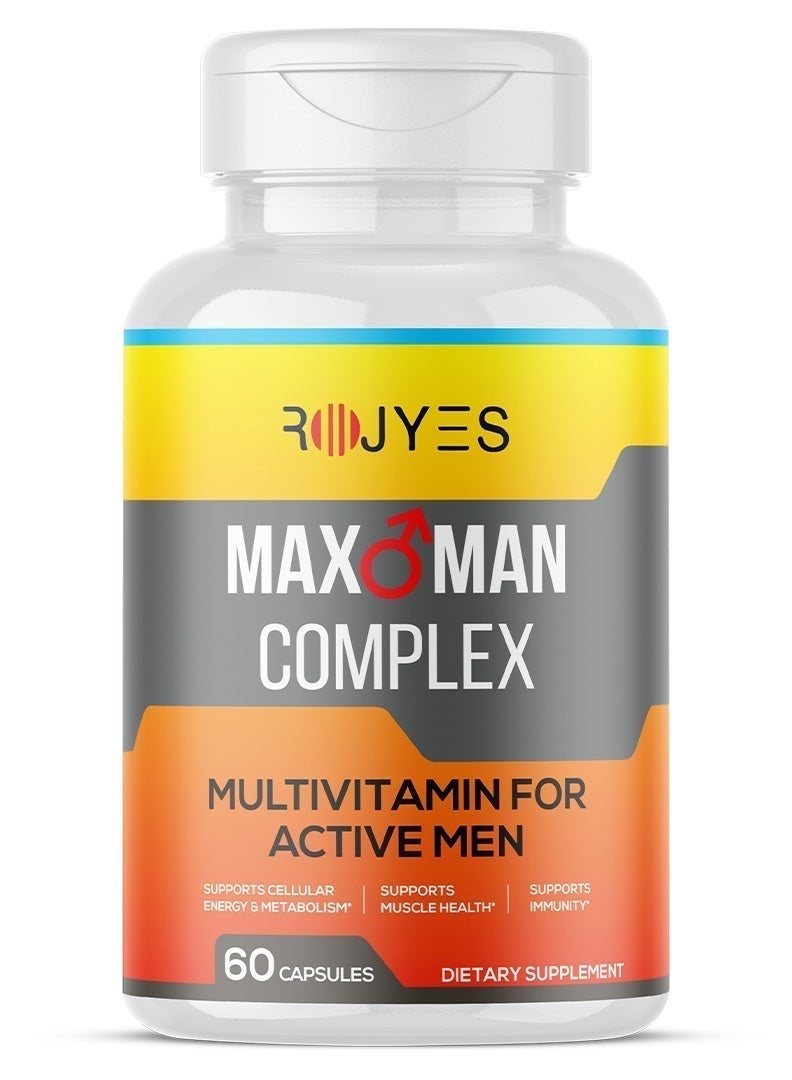 ROJYES Max Man Complex Multivitamin for Men, Daily Multivitamin with Energy Support, Immune Booster, Metabolism and Muscle Support, Vitamins for Men Health and Vitality, 60 Capsules - Image 1