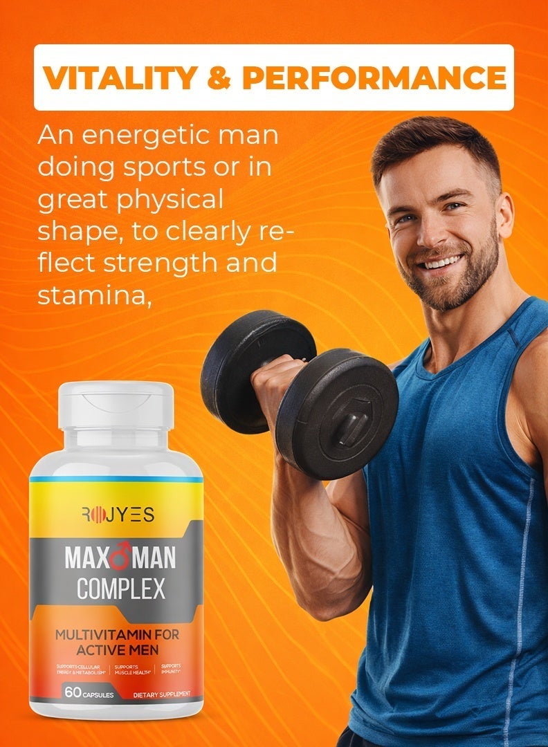 ROJYES Max Man Complex Multivitamin for Men, Daily Multivitamin with Energy Support, Immune Booster, Metabolism and Muscle Support, Vitamins for Men Health and Vitality, 60 Capsules - Image 4