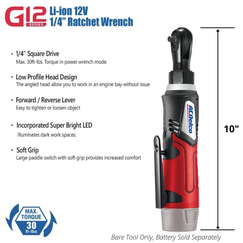 ACDelco Tools ACDelco ARW1218-K18 G12 Series 12V Li-ion Cordless 3/8” Extended Rachet Wrench & ¼” Ratchet Wrench Combo Tool Kit - Image 4