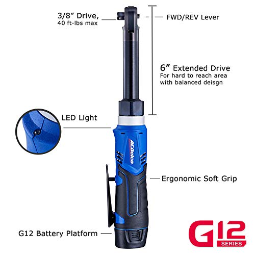 ACDelco Tools ACDelco ARW1218-K18 G12 Series 12V Li-ion Cordless 3/8” Extended Rachet Wrench & ¼” Ratchet Wrench Combo Tool Kit - Image 3