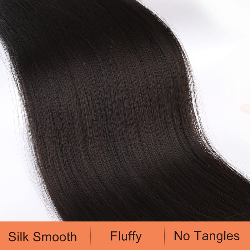 SEIKEA 28" Ponytail Extensions Drawstring Long Straight Fake Pony Tail Natural Soft Clip in Hair Extension Synthetic Heat Resistant Hairpiece - Black Brown - Image 2