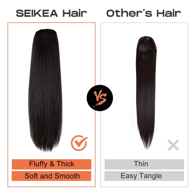 SEIKEA 28" Ponytail Extensions Drawstring Long Straight Fake Pony Tail Natural Soft Clip in Hair Extension Synthetic Heat Resistant Hairpiece - Black Brown - Image 3