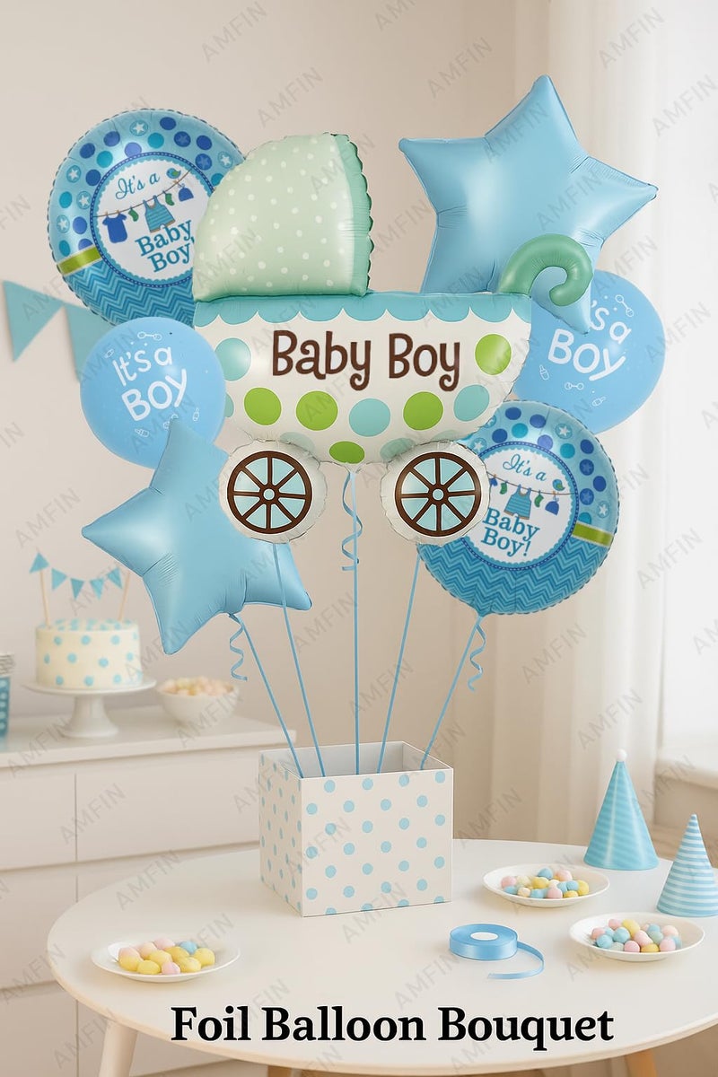 AMFIN (Pack of 7) Cradle shape Baby Shower Foil Balloons Baby shower decoration material Its a boy decorations - Blue - Image 3