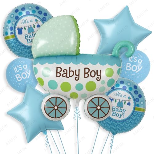 AMFIN (Pack of 7) Cradle shape Baby Shower Foil Balloons Baby shower decoration material Its a boy decorations - Blue - Image 1