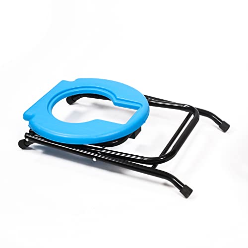 PHYSIQO Folding Elderly Disabled Man And Pregnant Woman Iron Shower And Bathing Room Mobile Commode Stool With Toilet Seat Comfortable Safe Toliet Stool Anti-Skid (Blue) - With Pot - Image 5