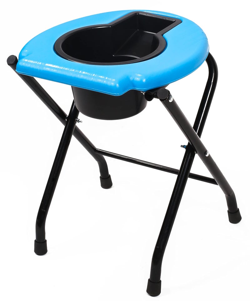 PHYSIQO Folding Elderly Disabled Man And Pregnant Woman Iron Shower And Bathing Room Mobile Commode Stool With Toilet Seat Comfortable Safe Toliet Stool Anti-Skid (Blue) - With Pot - Image 4