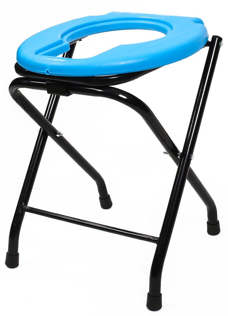 PHYSIQO Folding Elderly Disabled Man And Pregnant Woman Iron Shower And Bathing Room Mobile Commode Stool With Toilet Seat Comfortable Safe Toliet Stool Anti-Skid (Blue) - With Pot - Image 3