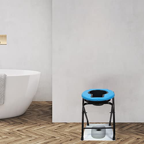 PHYSIQO Folding Elderly Disabled Man And Pregnant Woman Iron Shower And Bathing Room Mobile Commode Stool With Toilet Seat Comfortable Safe Toliet Stool Anti-Skid (Blue) - With Pot - Image 2