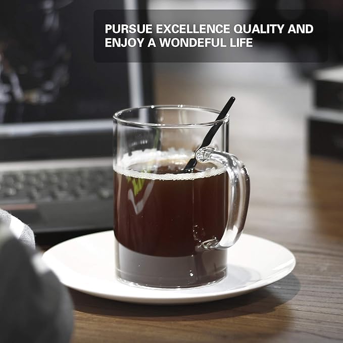 PrimeWorld Glass Coffee Mugs – Set of 4, 470 ml | Large Clear Glass Tea & Coffee Cups | Lead-Free Flat Bottomed Glasses for Latte, Milk, Water & Everyday Beverages - Image 5