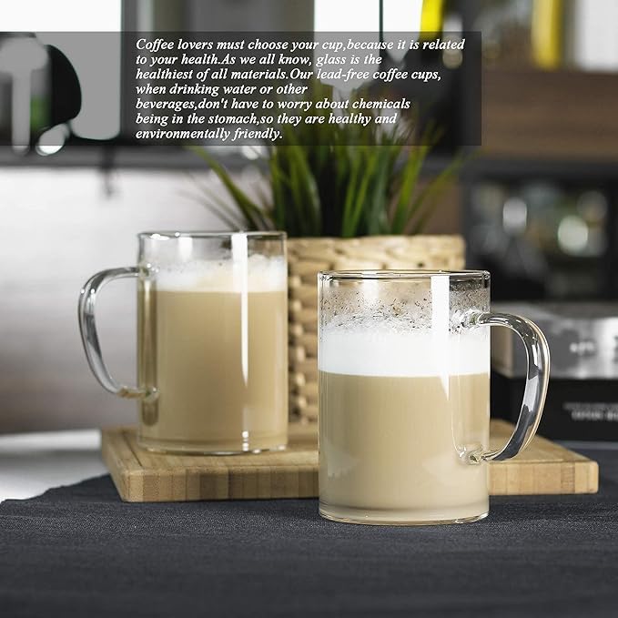 PrimeWorld Glass Coffee Mugs – Set of 4, 470 ml | Large Clear Glass Tea & Coffee Cups | Lead-Free Flat Bottomed Glasses for Latte, Milk, Water & Everyday Beverages - Image 2