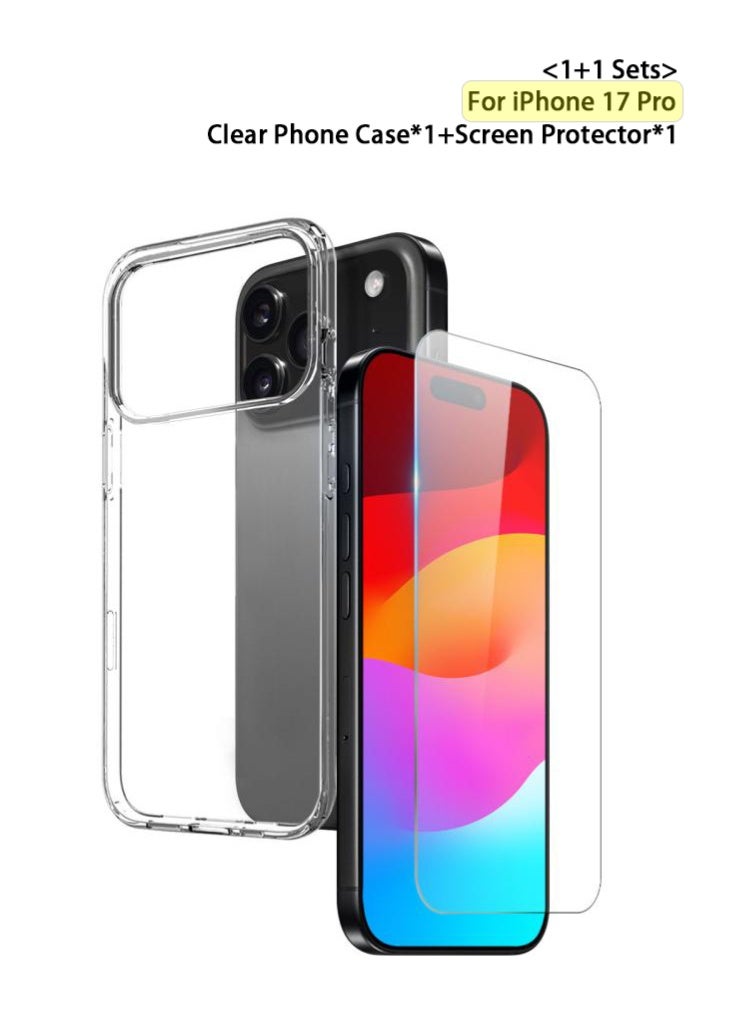 يوارب كينج [1+1 مجموعة من iPhone 17 Pro شفافة غطاء حماية الهاتف وشاشة حماية خلفية غطاء الهاتف رقيقة للغاية ، حماية ضد بصمات الأصابع ، حماية ضد السقوط] - Image 1