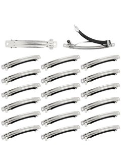 Cinaci Cinaci 20 Pack 10cm4 Simple Plain Blank DIY Caft Silver Metal French Hair Barrettes with Black Leather Cover Snap Hair Clips Clasps for Women Girls Teens Hair Accessories 4 Inch 