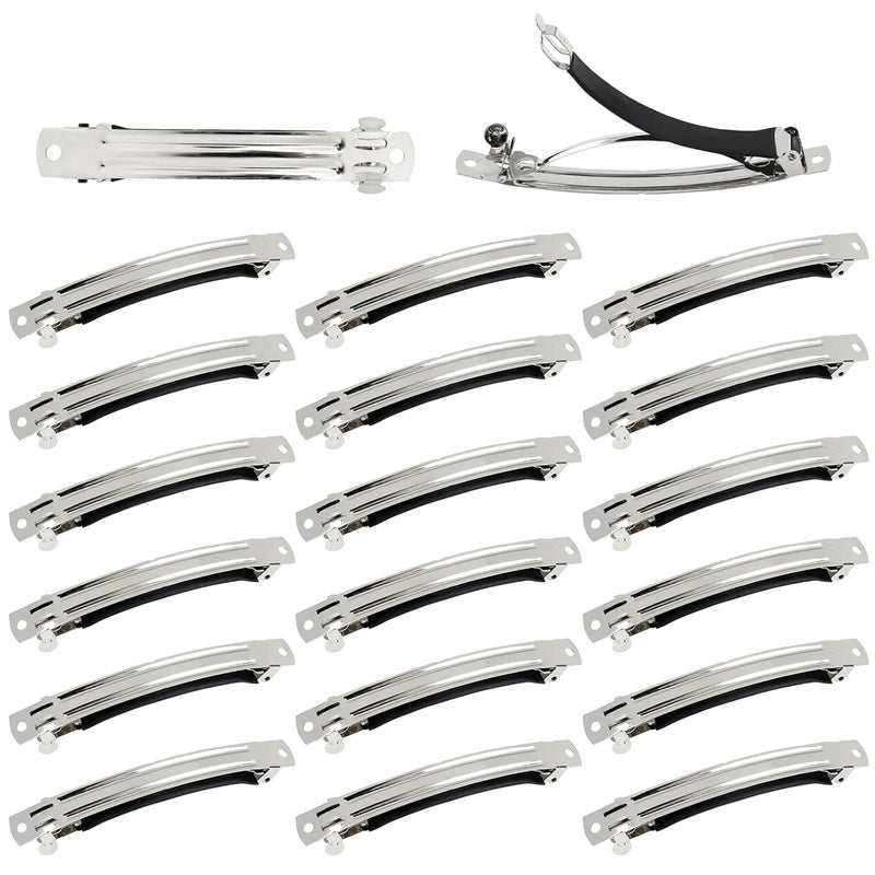 Cinaci 20 Pack 10cm4 Simple Plain Blank DIY Caft Silver Metal French Hair Barrettes with Black Leather Cover Snap Hair Clips Clasps for Women Girls Teens Hair Accessories 4 Inch