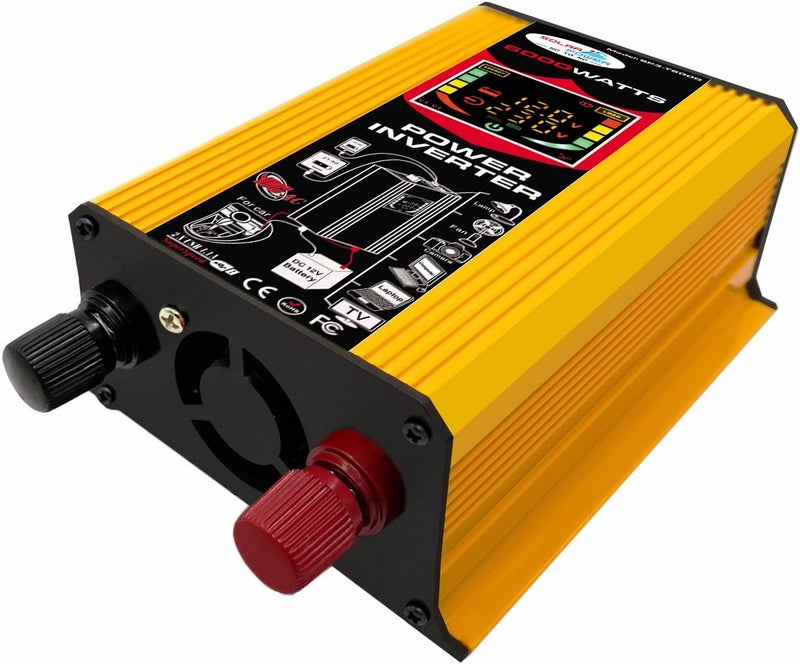Eacam 6000W Car Power Inverter, DC 12V to AC 220V Converter Modified Sine Wave Inverter High Frequency Car Power Charger Inverter with Dual USB Port Battery Clips LCD Display Screen - Image 5