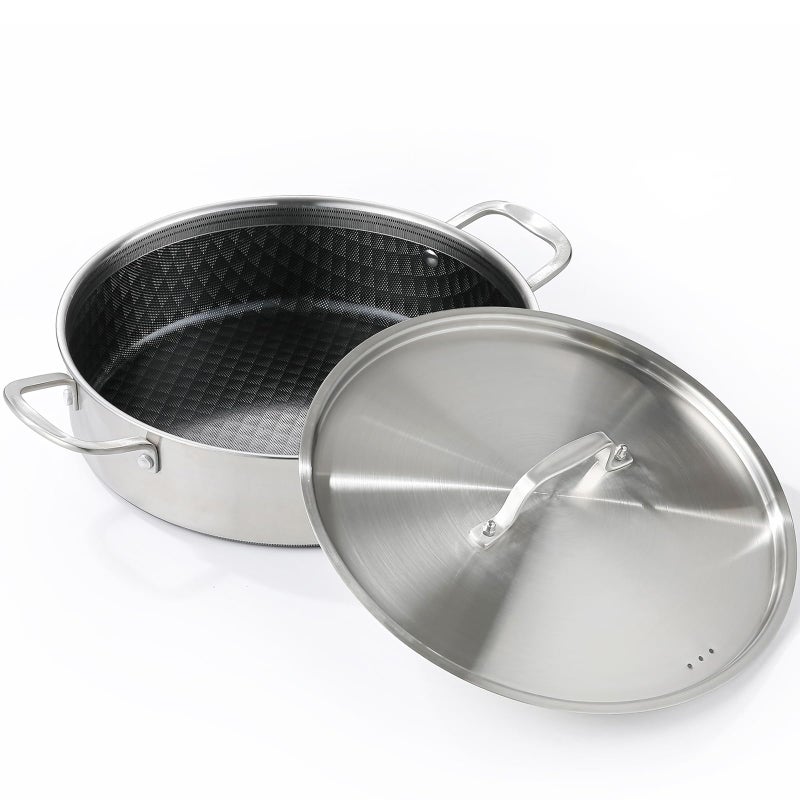 DELARLO 8Quart Tri-Ply Stainless Steel Non Stick Braiser Pan with Lid,13inch Deep Frying Pan,Large Skillet,Jumbo Cooker,Induction Compatible,Heavy Duty and Oven Safe. - Image 1