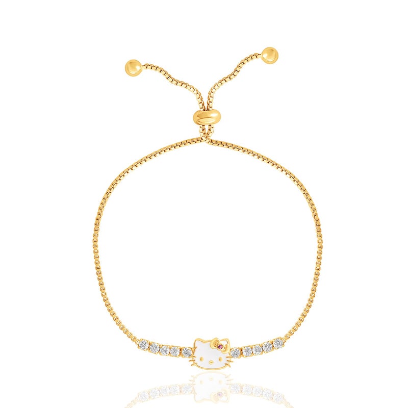 Hello Kitty Sanrio Womens Lariat Bracelet - Gold Flash Plated Sterling Silver Cubic Zirconia Bracelet Official License - Image 1