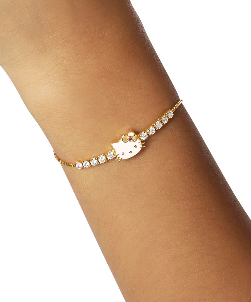 Hello Kitty Sanrio Womens Lariat Bracelet - Gold Flash Plated Sterling Silver Cubic Zirconia Bracelet Official License - Image 2