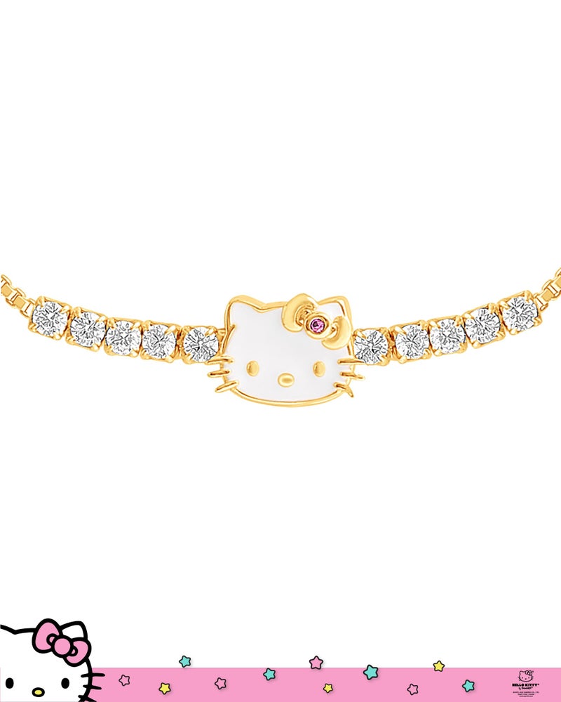 Hello Kitty Sanrio Womens Lariat Bracelet - Gold Flash Plated Sterling Silver Cubic Zirconia Bracelet Official License - Image 5