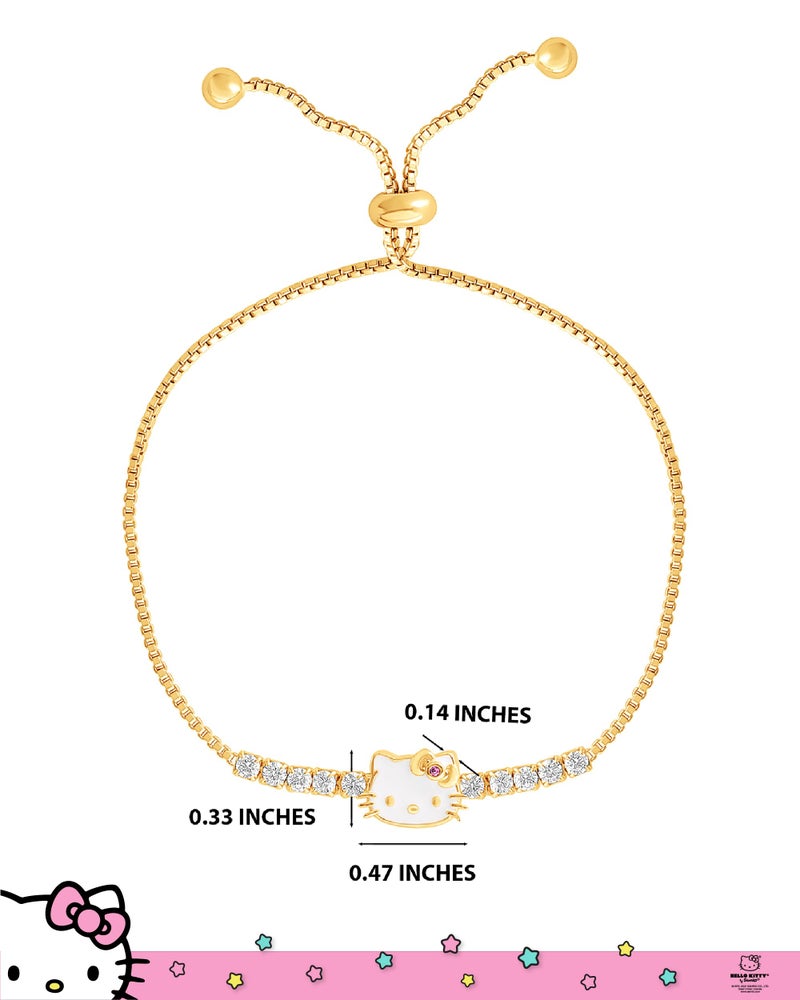 Hello Kitty Sanrio Womens Lariat Bracelet - Gold Flash Plated Sterling Silver Cubic Zirconia Bracelet Official License - Image 4