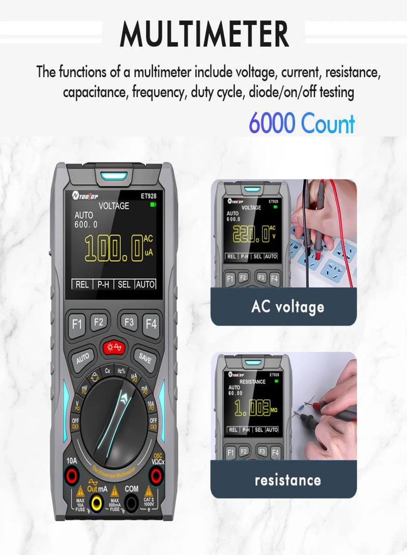 ET928 Portable Oscilloscope 3-in-1 Handheld Oscilloscope/Multimeter/Signal Generator High Storage Capacity Low Power 12MHz 50MSPS - Image 4