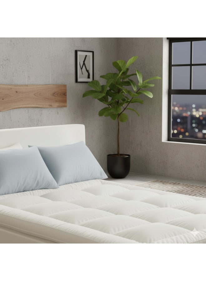 Harmony Home Mattress Topper – 500GSM Soft Comfort Quilted Pad | Hypoallergenic Fiber Fill | King Size (180x200 cm) – White - Image 1