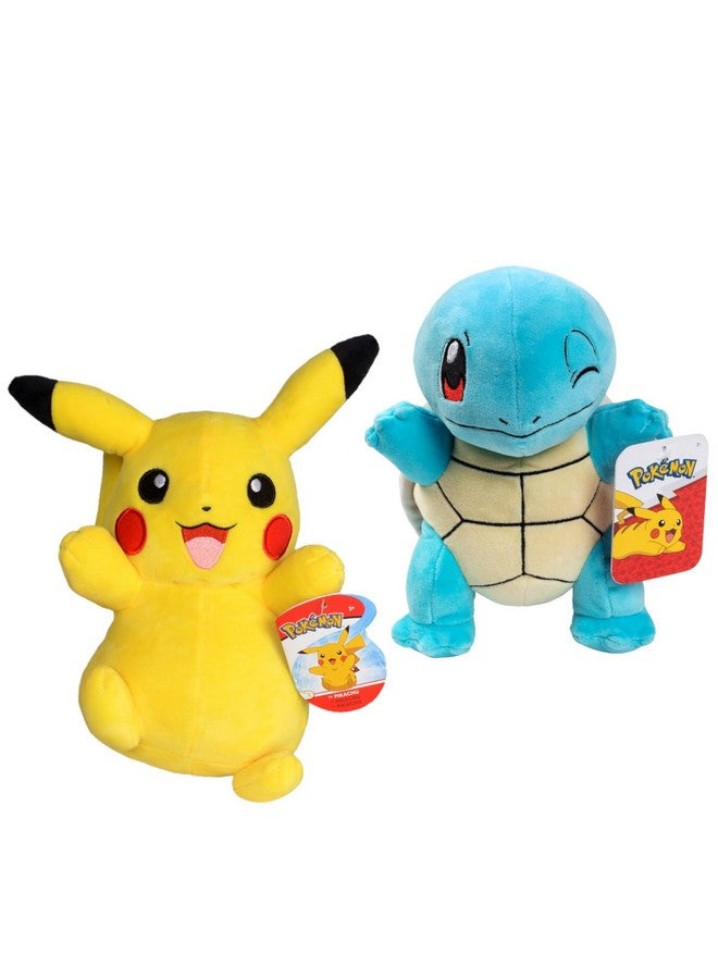 Jazwares Pokemon 8" Pikachu & Squirtle Plush 2-Pack - Generation 1 Starter - Officially Licensed - Authentic Soft Stuffed Animal Toy Figures - Gift for Kids, Boys, Girls - 2+  - Image 1