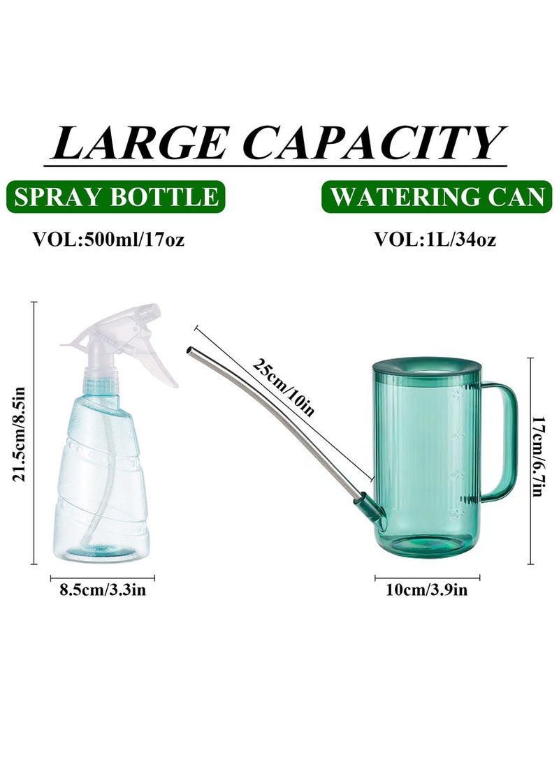 Qiccijoo Watering Can for Indoor/Outdoor Plants 1L/34oz With Stainless Steel Long Spout, Bonus 500ml/17oz Spray Bottle for Watering Plants, Flowers, Succulents and Bonsai (Green) - Image 2